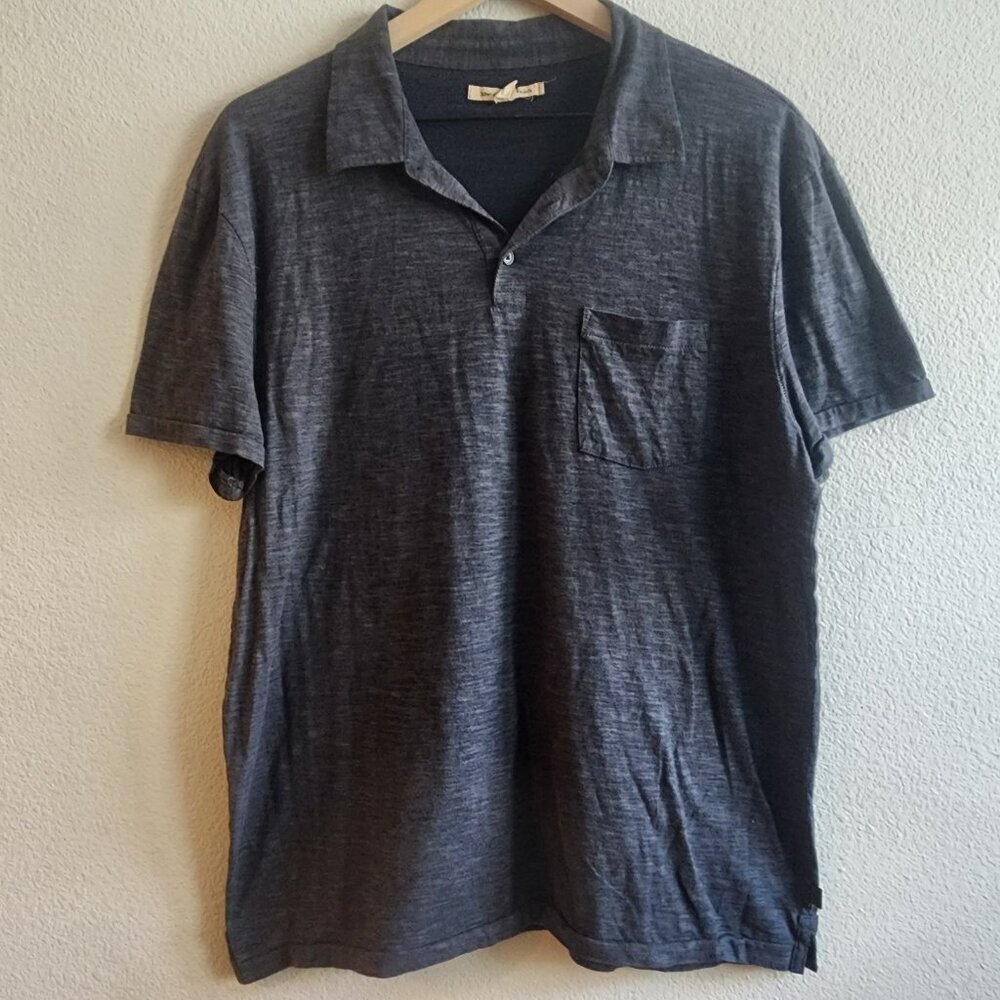 John Varvatos Shirt Mens Large Gray Short Sleeve Polo Pocket Casual Peace U.S.A.